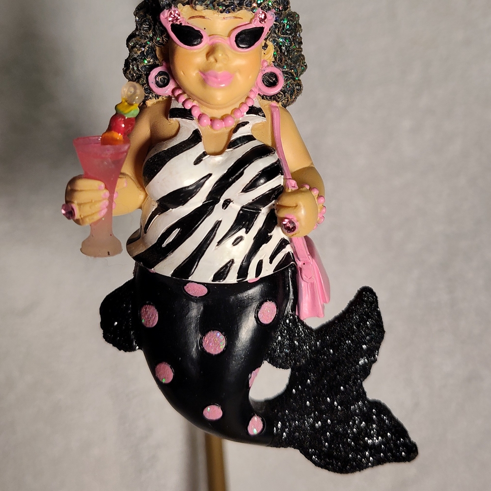 Zebra Print Mermaid Figurine with Pink Accents
